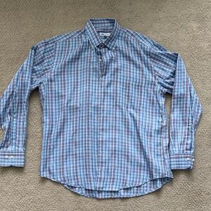 Peter Millar Blue, Red and White Checkered Men's Shirt